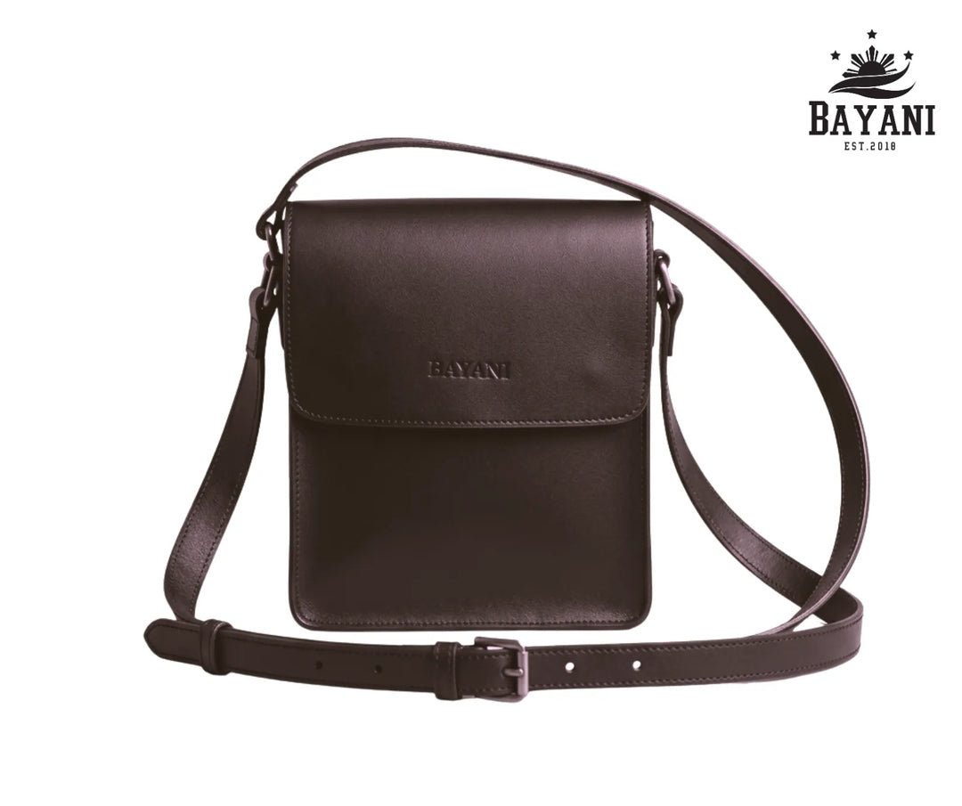 Brown leather crossbody bag with &
