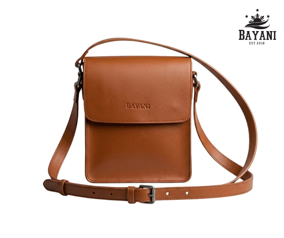 Brown leather crossbody bag with &