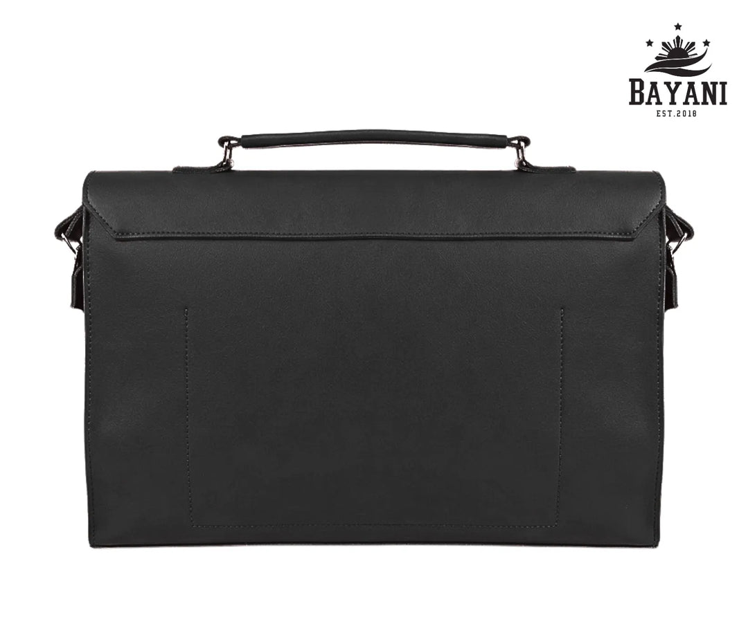 Black briefcase laptop ng with Bayani logo on a white background
