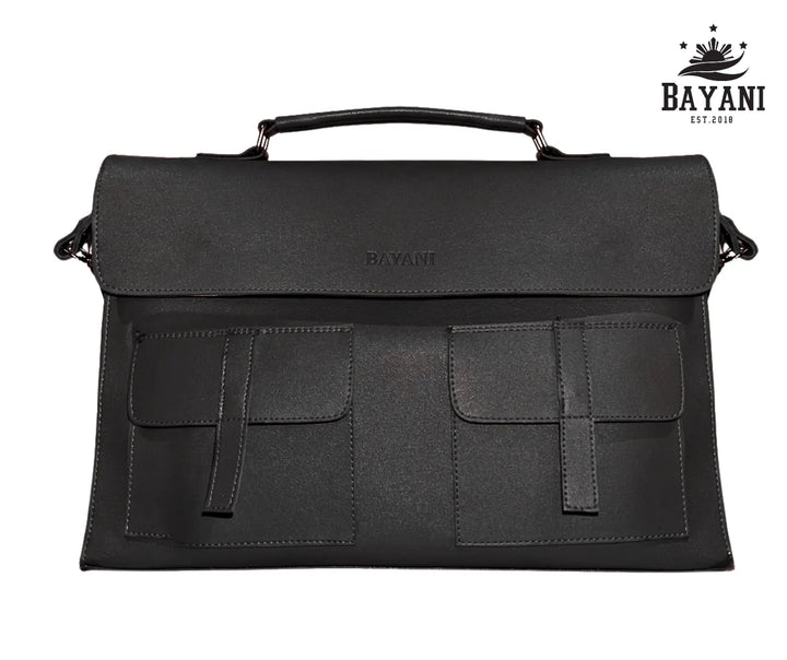Black laptop bag on a white background, featuring the Bayani brand.
