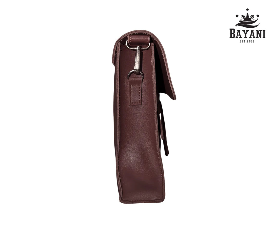 Brown laptop bag side view 
