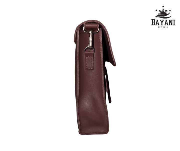 Brown laptop bag side view 
